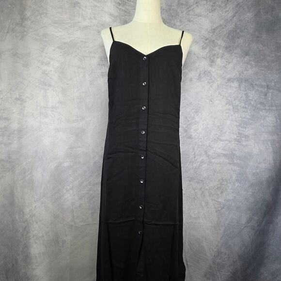 7 For All Mankind Dresses & Skirts - 7 For All Mankind Dress Womens XS Black Spaghetti Strap Button Front Midi Chic